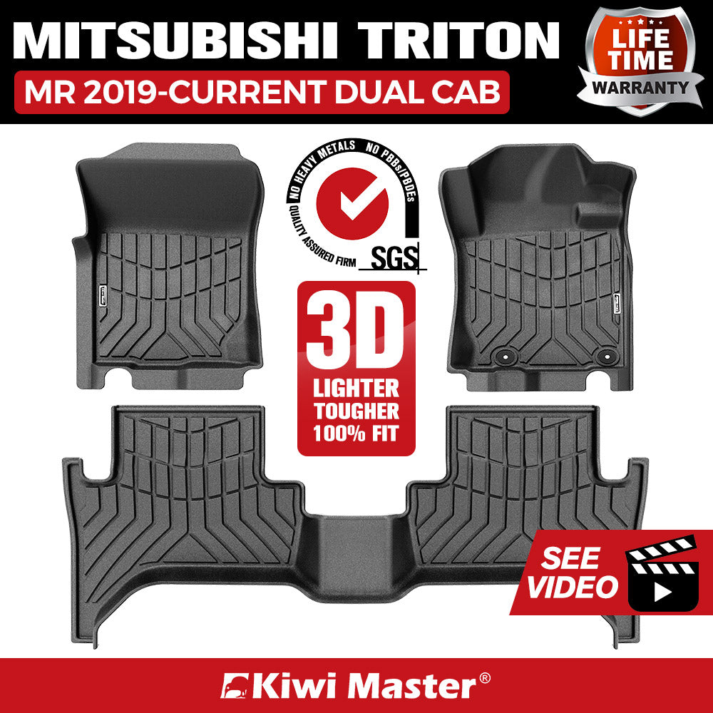 KIWI MASTER 3D TPE Car Floor Mats Liner fit Mitsubishi Triton MR 2019-Current Dual Cab w/ electric seats