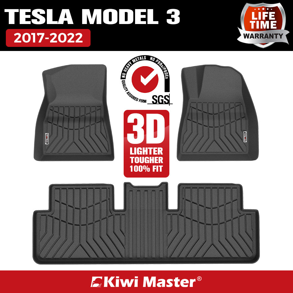 KIWI MASTER 3D TPE Car Floor Mats Fit Tesla Model 3 2017-2022