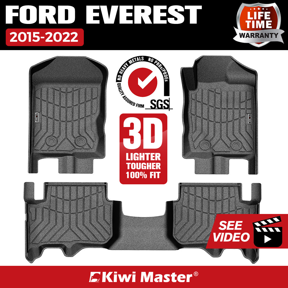 KIWI MASTER 3D TPE Car Floor Mats Fit Ford Everest 2015-2022