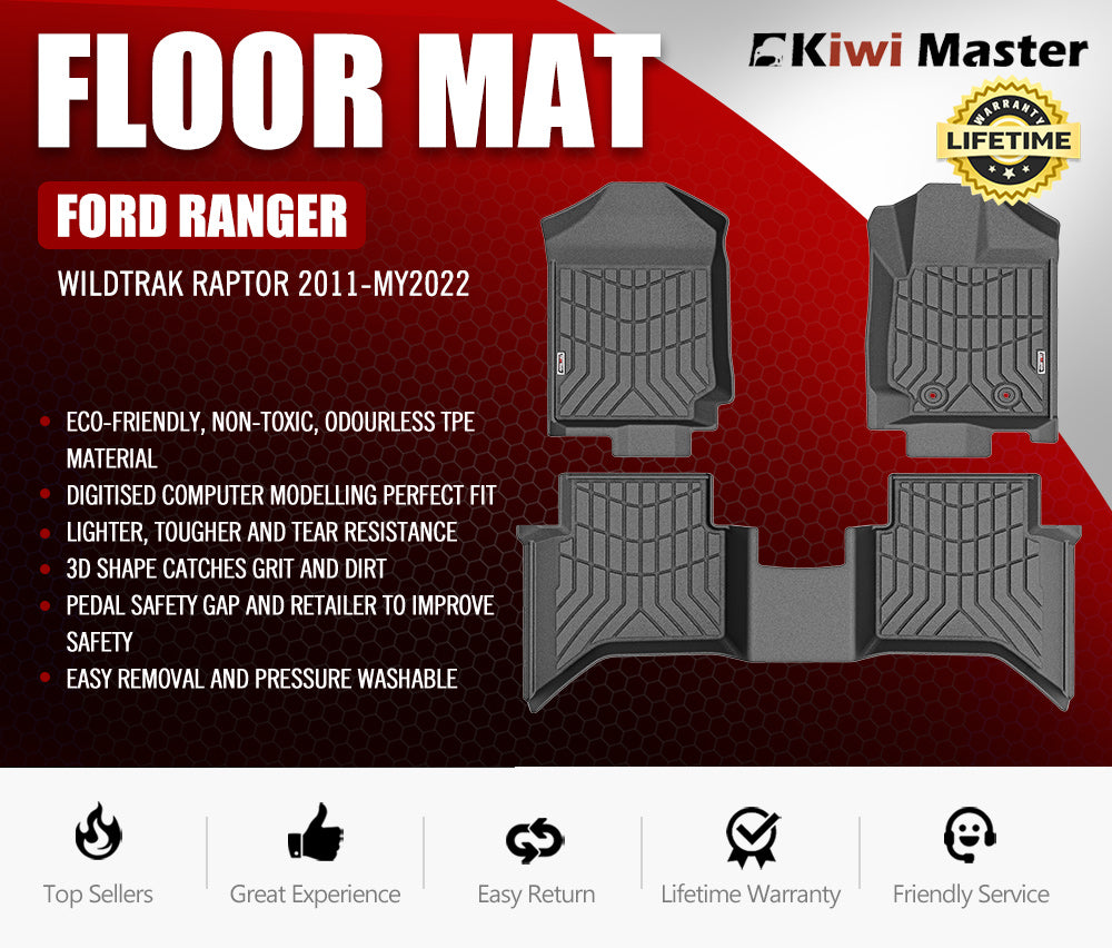 KIWI MASTER 3D TPE Car Floor Mat for Ford Ranger Wildtrak Raptor 2011-2022