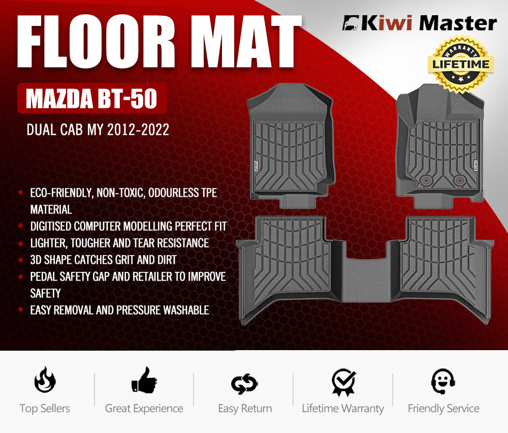 KIWI MASTER 3D TPE Car Floor Mats Liner Fit Mazda BT50 BT-50 Dual Cab 2011-MY2021