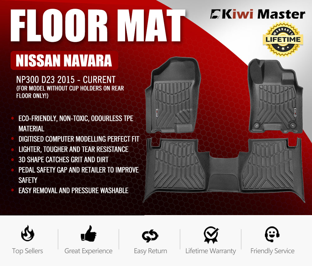 KIWI MASTER 3D TPE Car Floor Mats Liner fit for Nissan Navara NP300 D23 2015-Current
