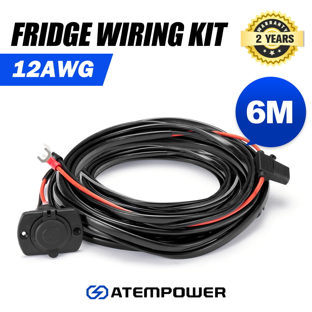 ATEM POWER 12V Fridge Wiring Kit 6M Cable In-line Fuse DC Cig Plug For 4x4 4WD