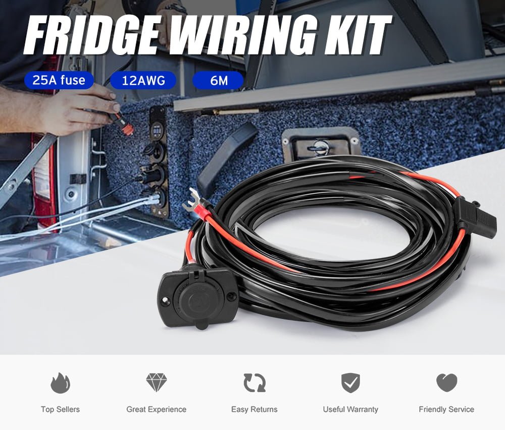 ATEM POWER 12V Fridge Wiring Kit 6M Cable In-line Fuse DC Cig Plug For 4x4 4WD