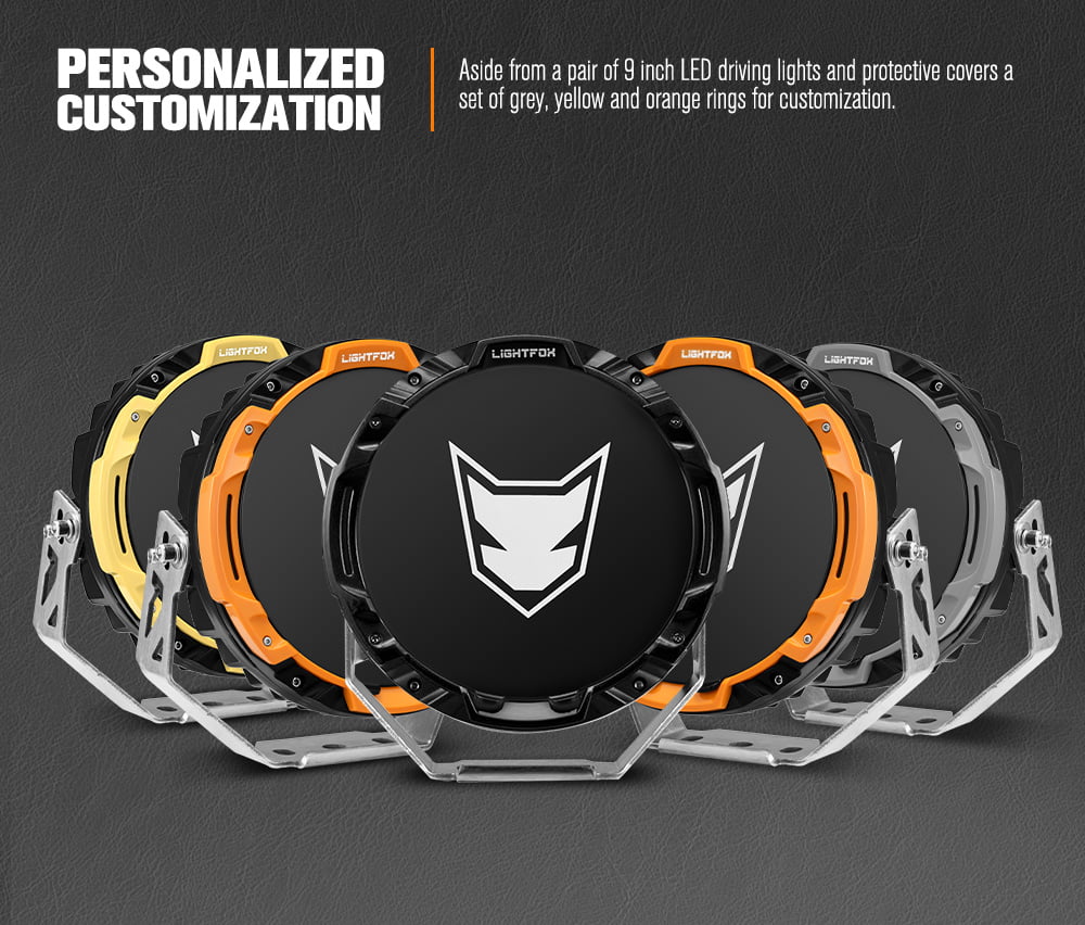 LIGHTFOX 9" Osram LED Driving Lights Round Black Spotlight DRL Offroad Truck 4x4 with changable rings