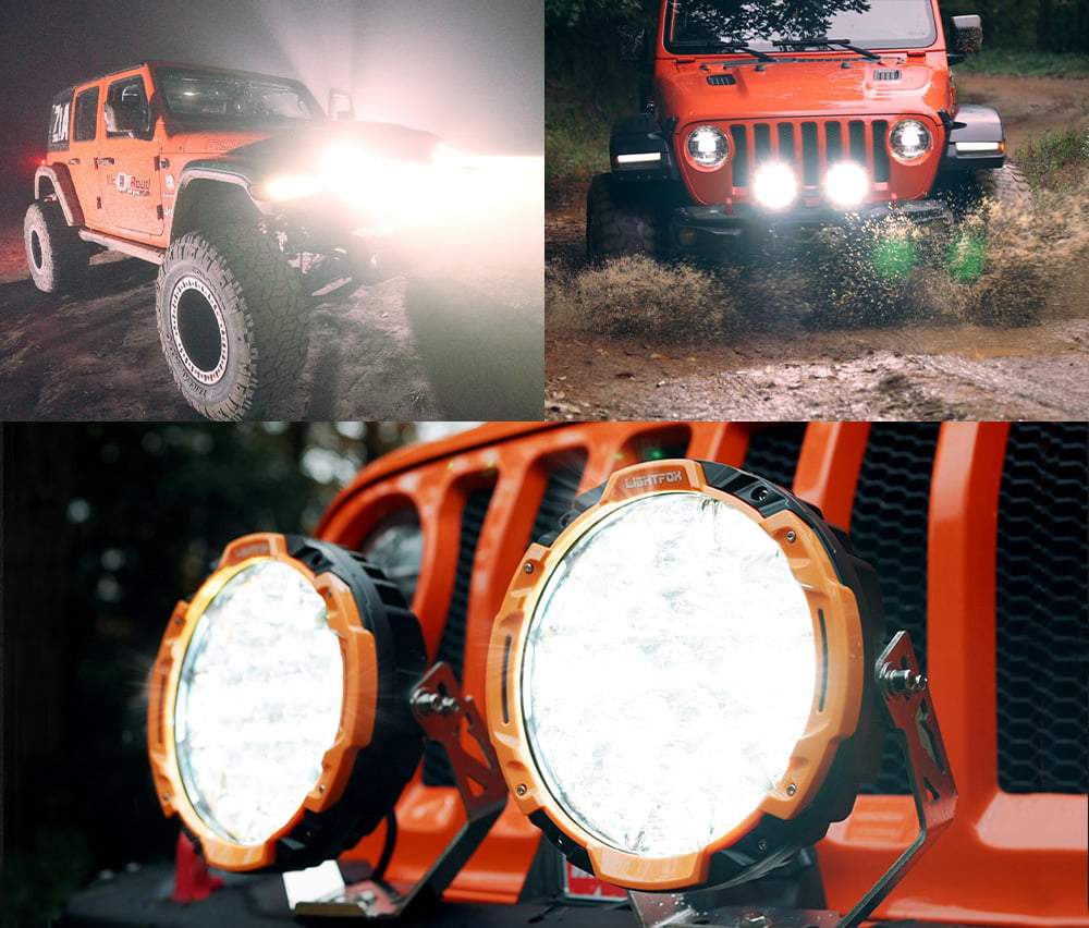 LIGHTFOX 9" Osram LED Driving Lights Round Black Spotlight DRL Offroad Truck 4x4 with changable rings