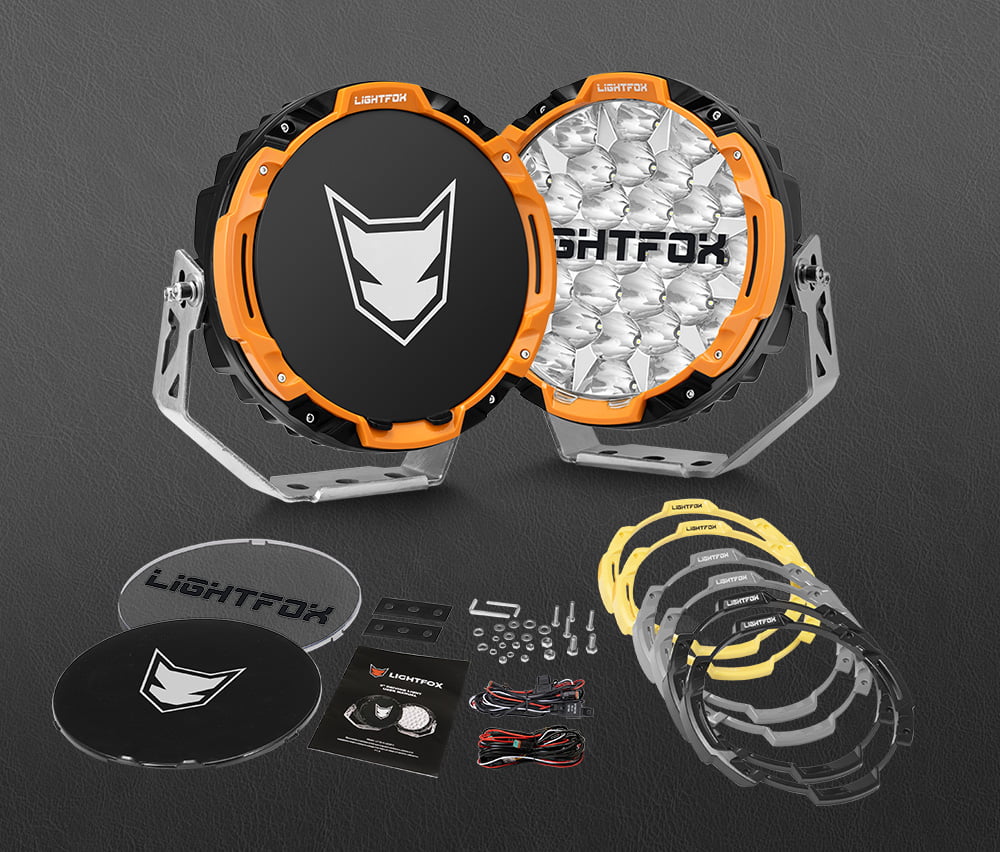 LIGHTFOX 9" Osram LED Driving Lights Round Black Spotlight DRL Offroad Truck 4x4 with changable rings