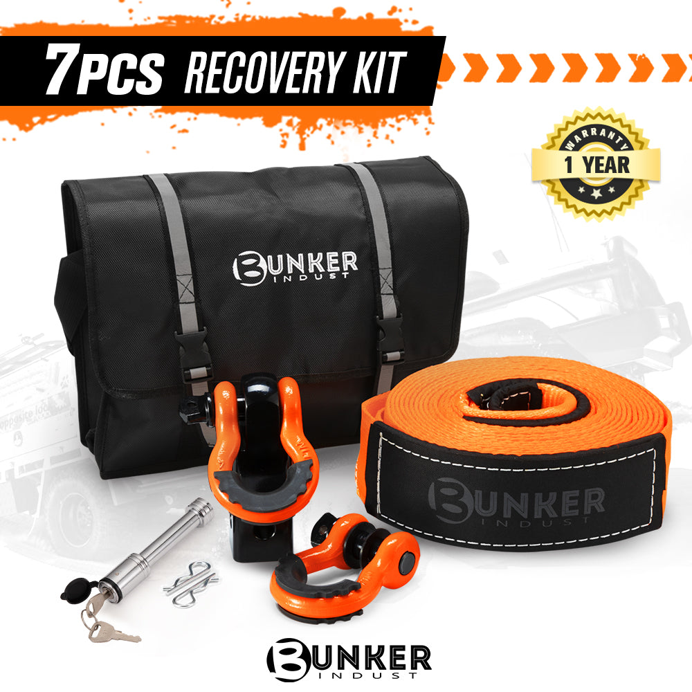 BUNKER INDUST 4WD Recovery Kit Snatch Strap Hitch Receiver Bow Shackles Off Road