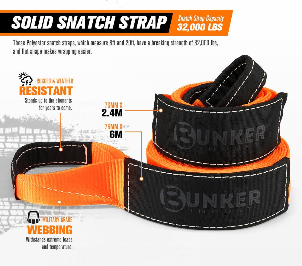 BUNKER INDUST 4WD Complete Recovery Kit Off Road Snatch Strap Dampener 9PCS 4x4