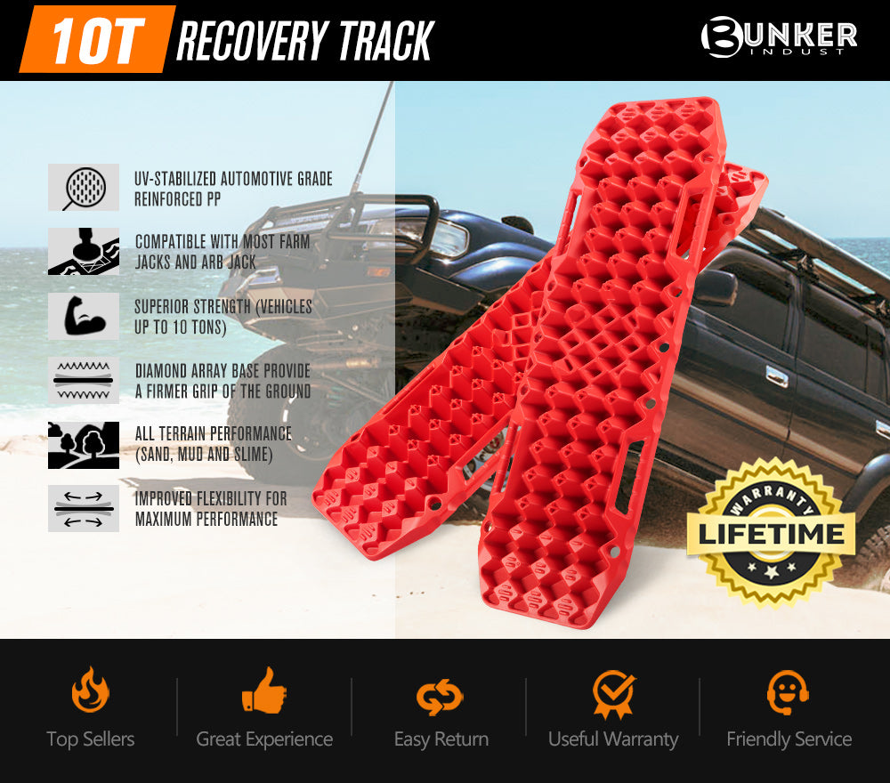 Bunker Indust Recovery Tracks Farm Jack Base 10T Board Sand Mud Snow OffRoad 4WD - Red