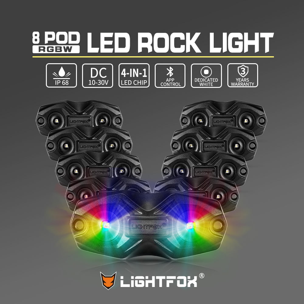 LIGHTFOX RGBW LED Rock Lights - 8 Pack