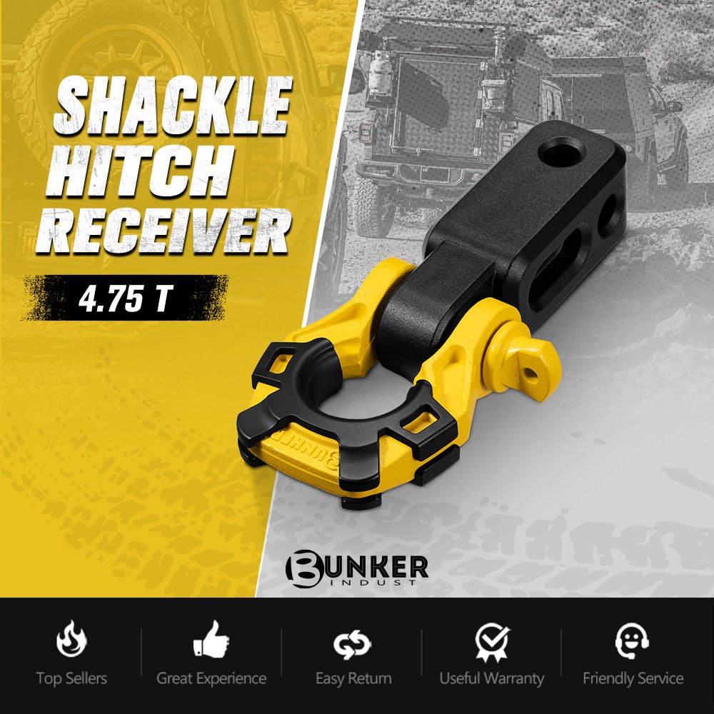 Bunker Indust 2” Recovery Hitch Receiver With 4.75T 3/4” D-Ring Bow Shackle