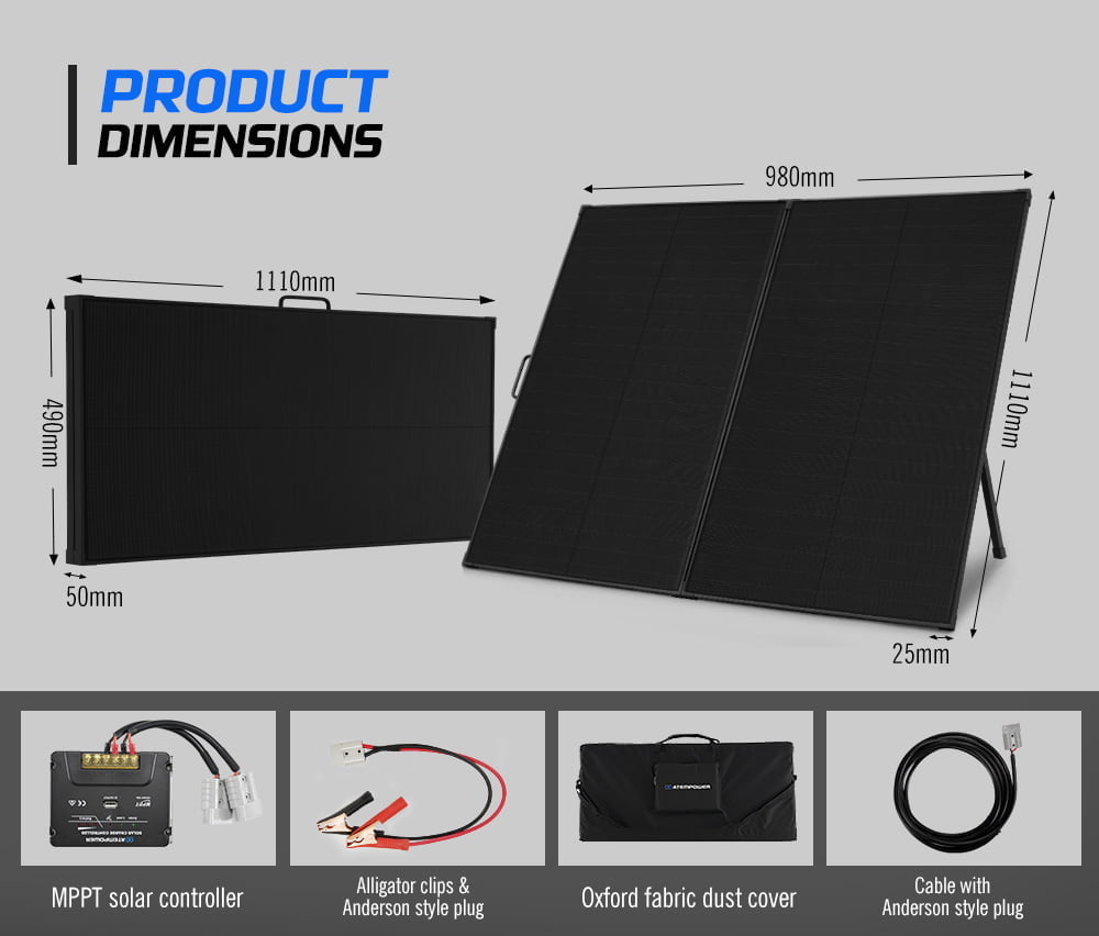 ATEM POWER 200W 12V Folding Solar Panel Kit Mono Shingled ETFE Battery Charger