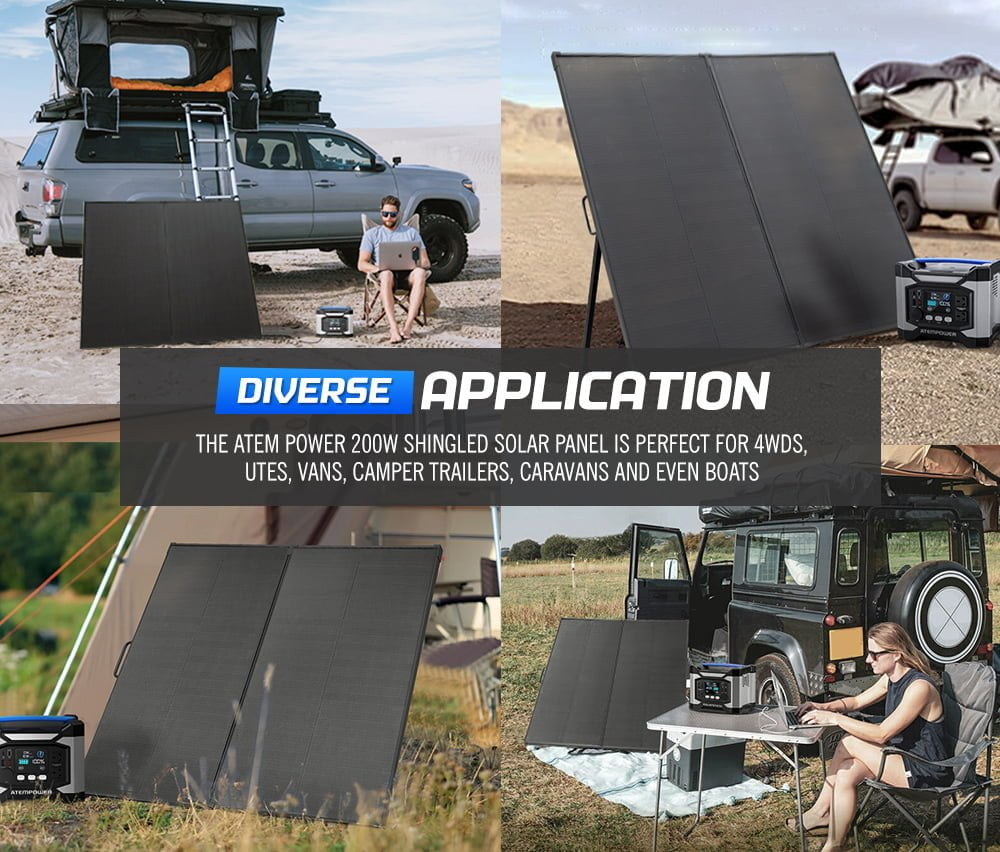 ATEM POWER 200W 12V Folding Solar Panel Kit Mono Shingled ETFE Battery Charger