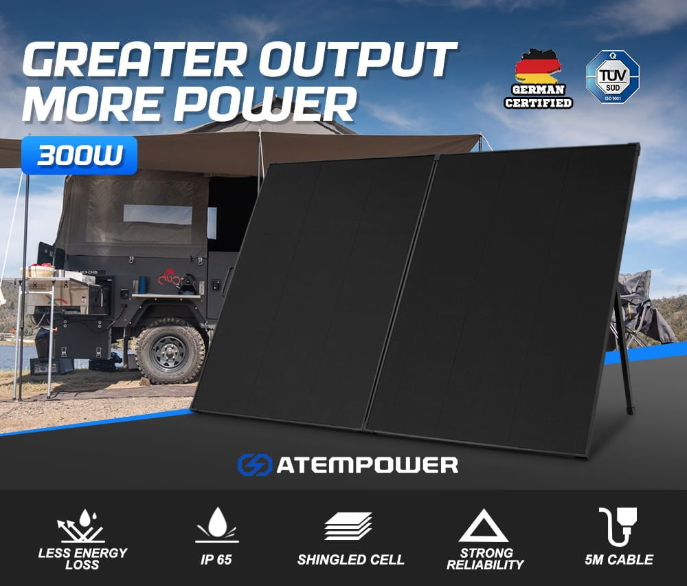 ATEM POWER 300W 12V Folding Solar Panel Kit Mono Shingled ETFE Battery Charger