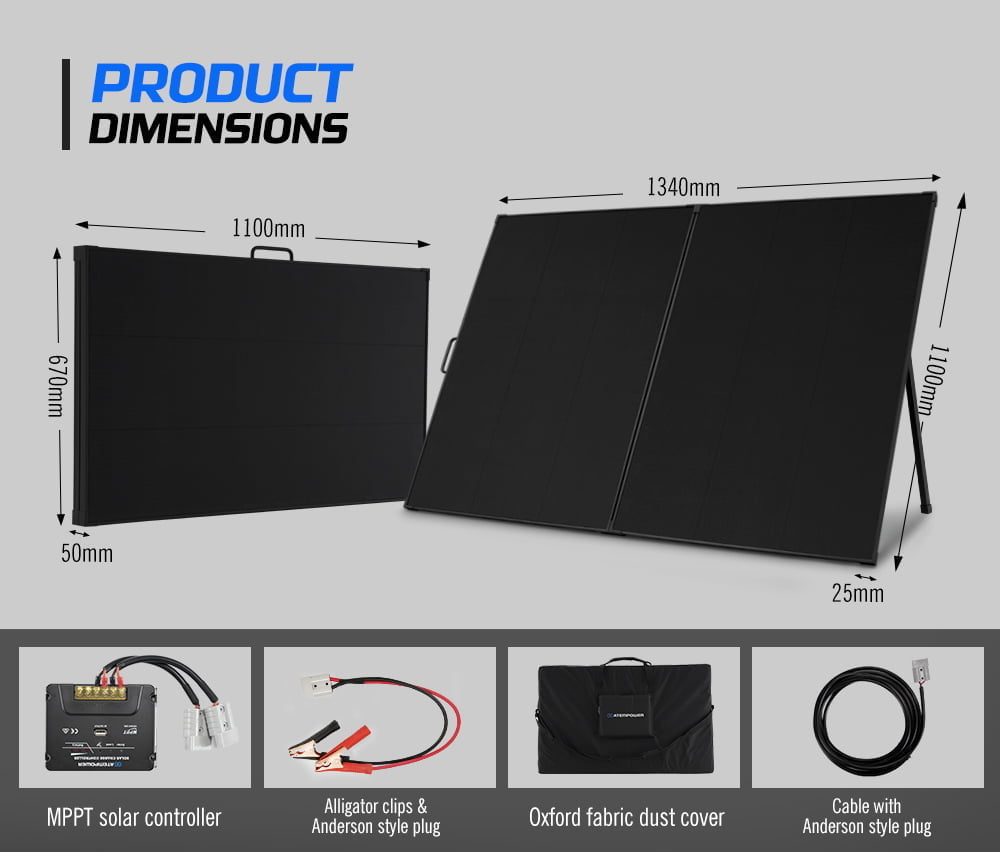 ATEM POWER 300W 12V Folding Solar Panel Kit Mono Shingled ETFE Battery Charger