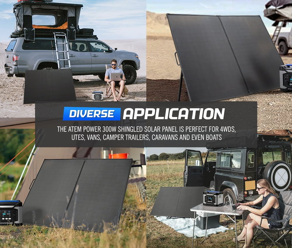 ATEM POWER 300W 12V Folding Solar Panel Kit Mono Shingled ETFE Battery Charger