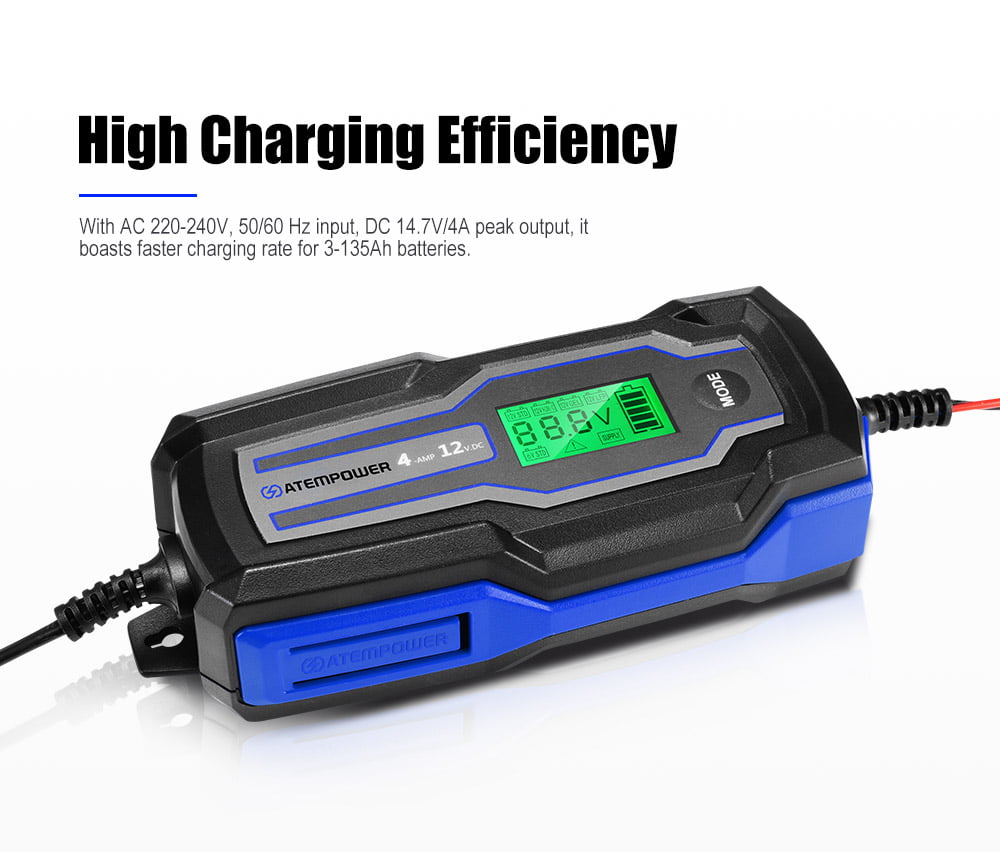 Smart Battery Charger 4A 6V/12V Automatic SLA AGM Car Truck Boat Motorcycle