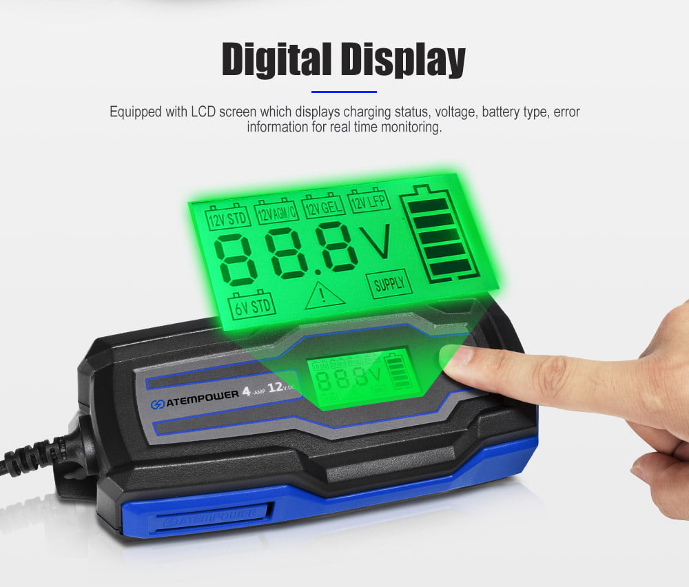 Smart Battery Charger 4A 6V/12V Automatic SLA AGM Car Truck Boat Motorcycle