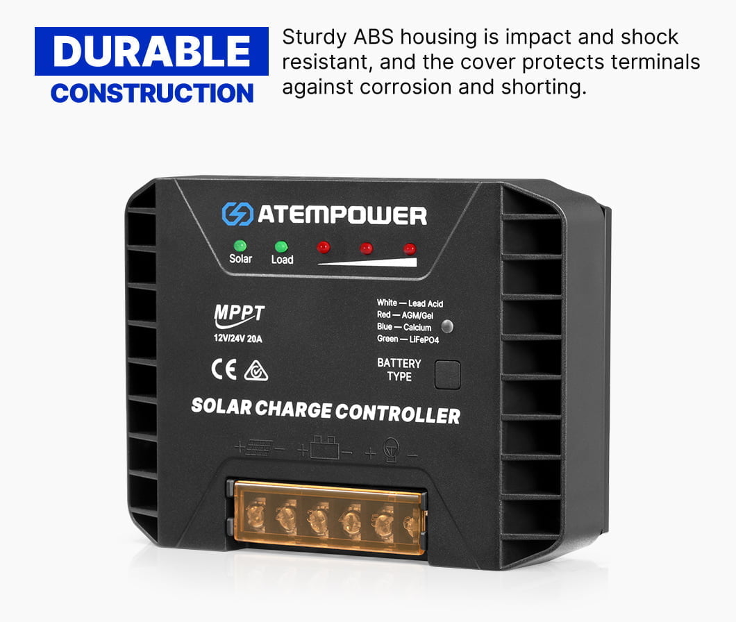ATEM POWER 20A MPPT Solar Charge Controller 12V/24V Solar Panel Battery Regulator