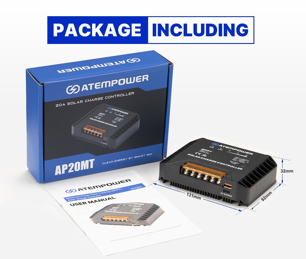 ATEM POWER 20A MPPT Solar Charge Controller 12V/24V Solar Panel Battery Regulator